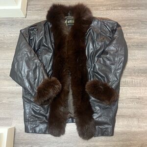 Vintage 80s fur trim leather jacket
